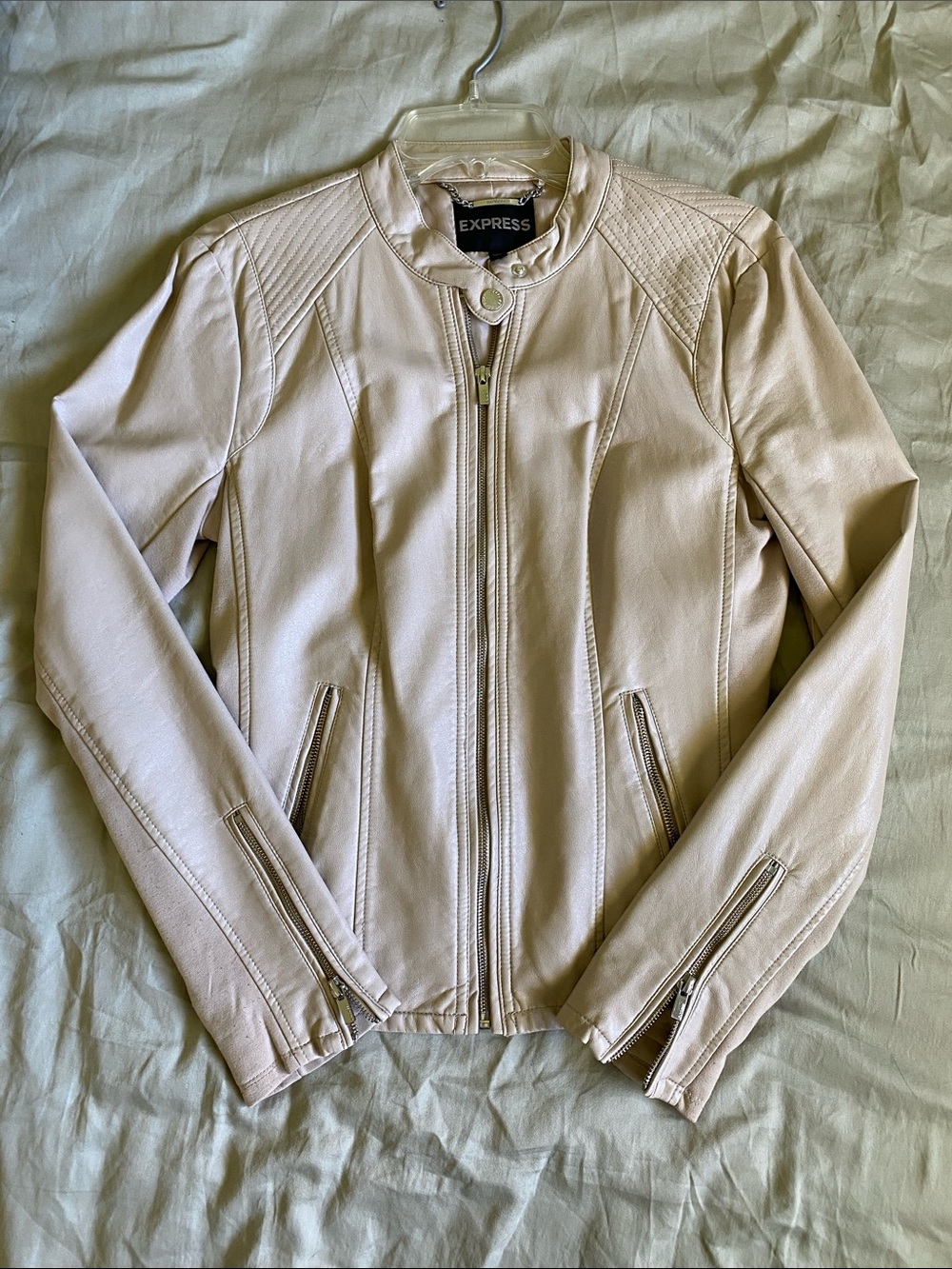 Express Cream Faux Leather Moto Jacket